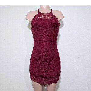 Intimately Free People Lace Lingerie Chemise Button Back Maroon Nightie